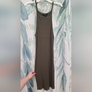 Long army green black striped bodycon dress